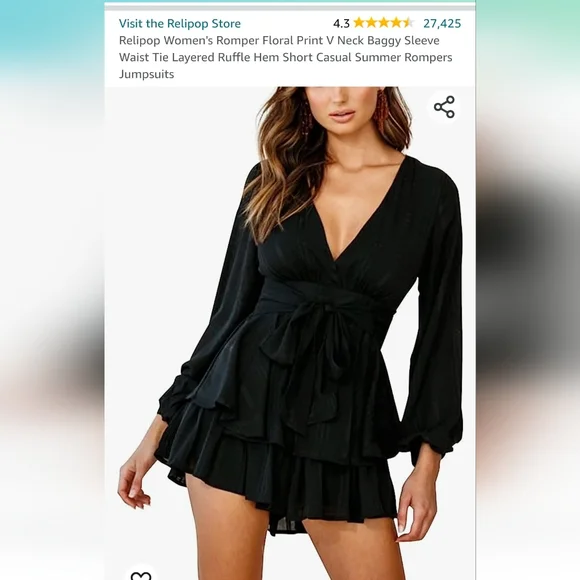 Relipop Black Long Sleeve Romper - Picture 3 of 6